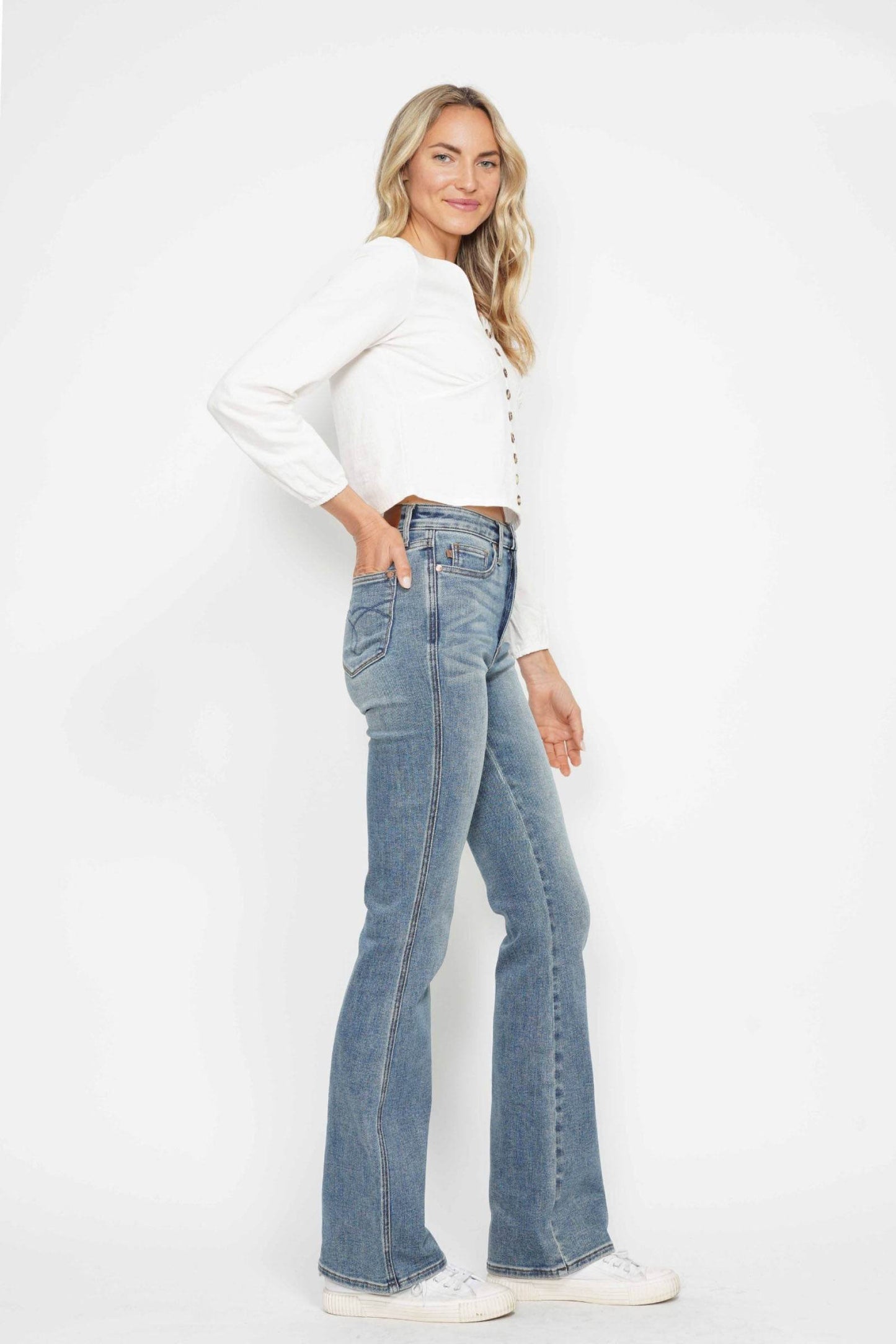Judy Blue Full Size Tummy Control Back Embroidered Pocketed Bootcut Jeans Plus Size
