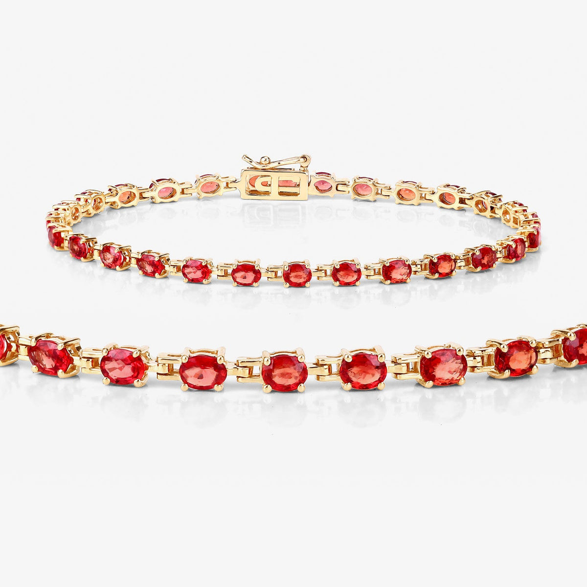 7.00 Carat Genuine Orange Sapphire 14K Yellow Gold Bracelet