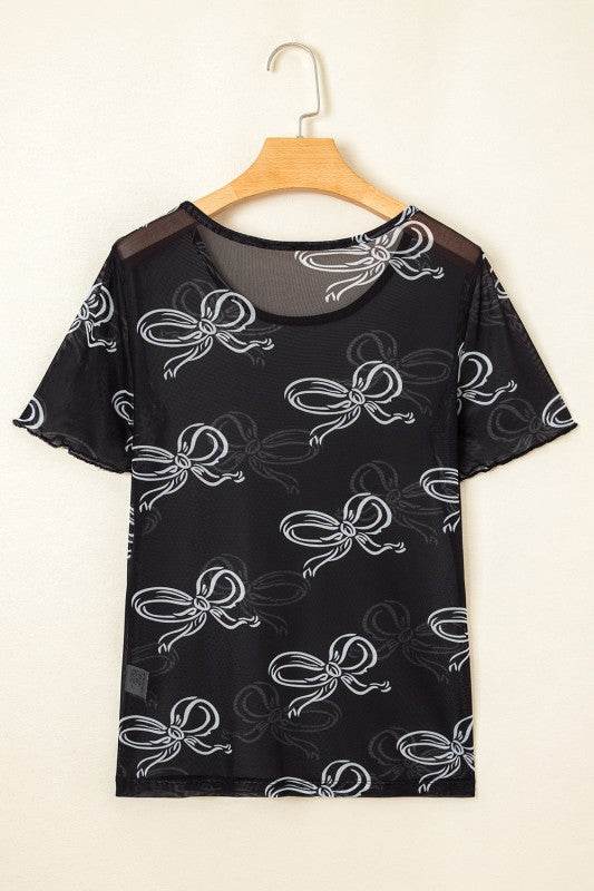 Maddie Bow Mesh Short Sleeve Top