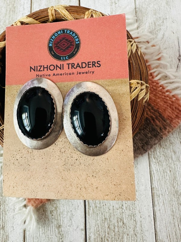 Old Pawn Navajo Sterling Silver & Black Onyx Post