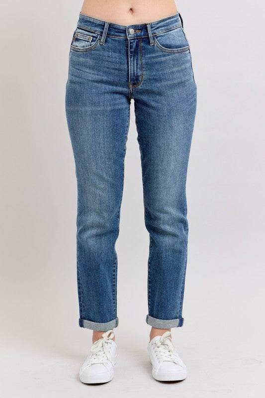 Judy Blue Full Size Mid Rise Skinny Cuff Jeans with Pockets Plus Size
