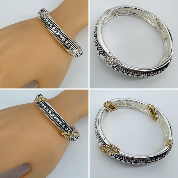 Silver or 2 Tone Finish Filigree Stretchable Brace