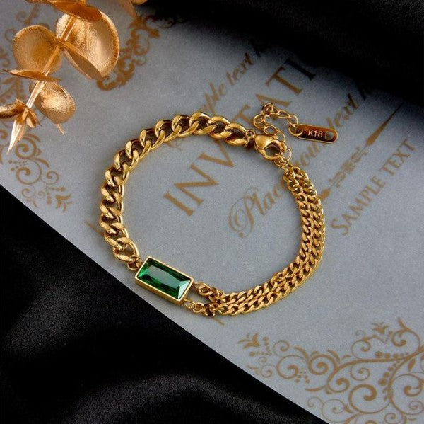 Emerald Gold Chain Bracelet
