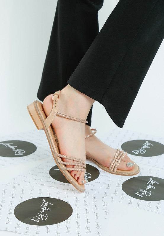 Nobbity Rhinestone Pearl Detail Flat Sandals