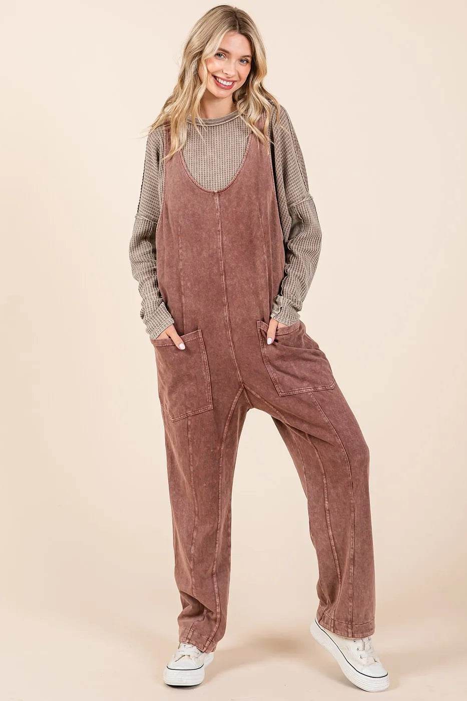 Mittoshop Mineral Wash Relaxed Fit Sleeveless Harem Jumpsuit