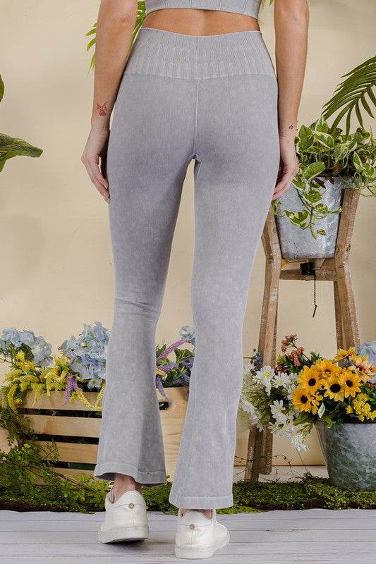 Women's Stone Washed Ribbed Yoga Pants