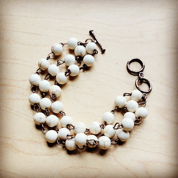 White Turquoise Triple Strand Bracelet 807h