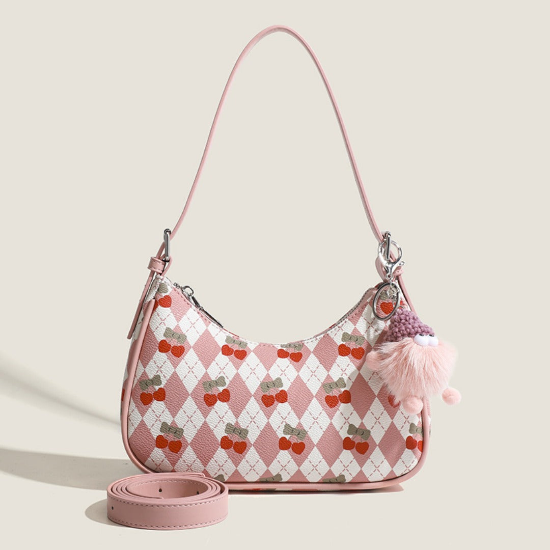 Small versatile underarm bag, cute cherry pattern shoulder bag, top handle bag, crescent bag  hobo