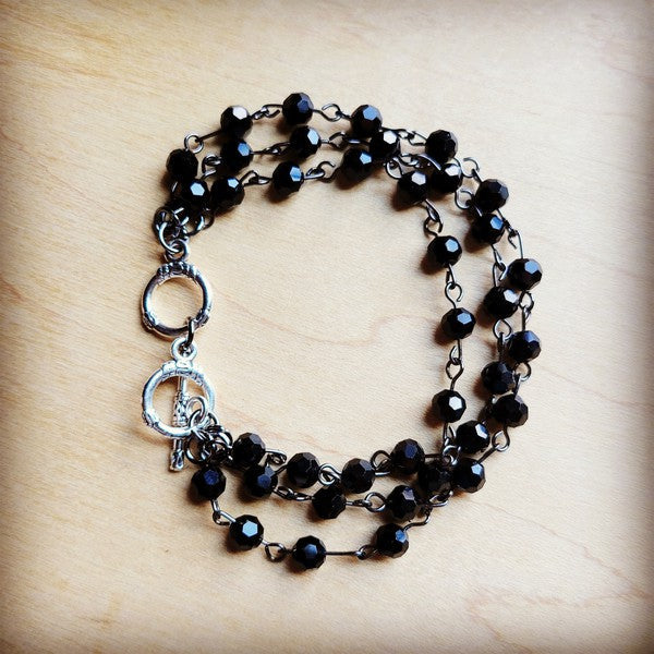 xx-Black Faceted Triple Strand Bracelet