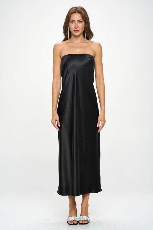 Made in USA Silky Satin Tube Draped Dress.