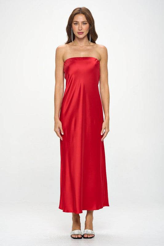 Made in USA Silky Satin Tube Draped Dress