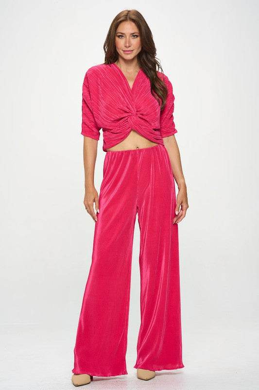 Made in USA Vibrant Plisse Lined Straight Pants