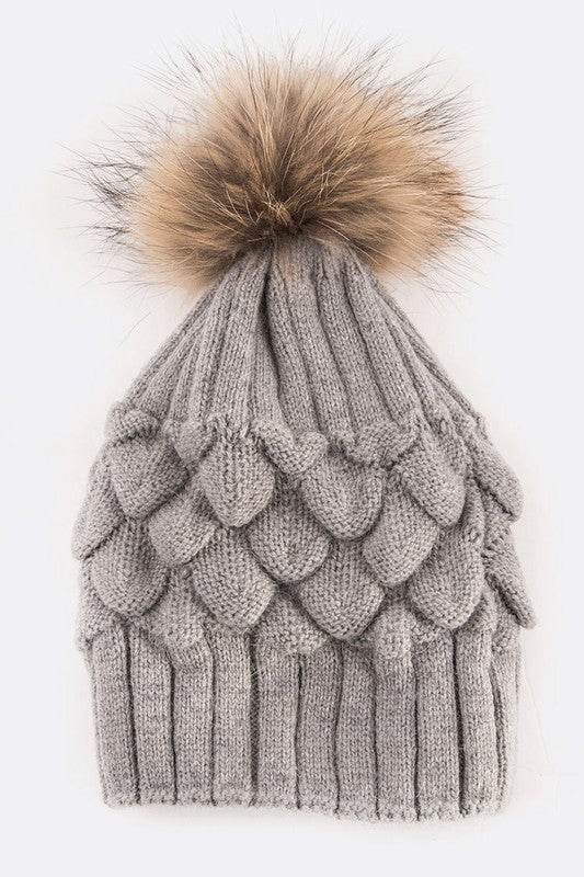 EMMEZ Raccoon Fur Raised Knit Soft Beanies