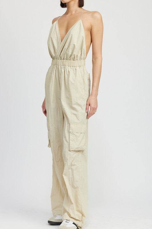 SPAGHETTI STRAP CARGO JUMPSUIT