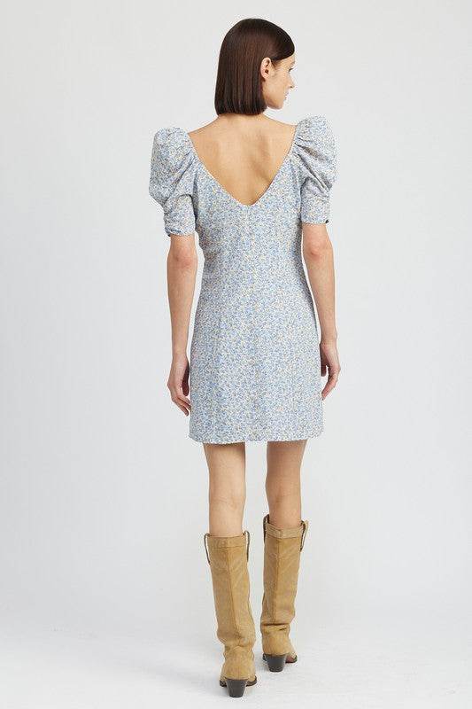 FLORAL MINI DRESS WITH PUFF SLEEVES