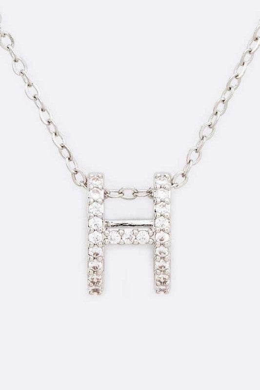CZ H Logo Letter Pendant Necklace
