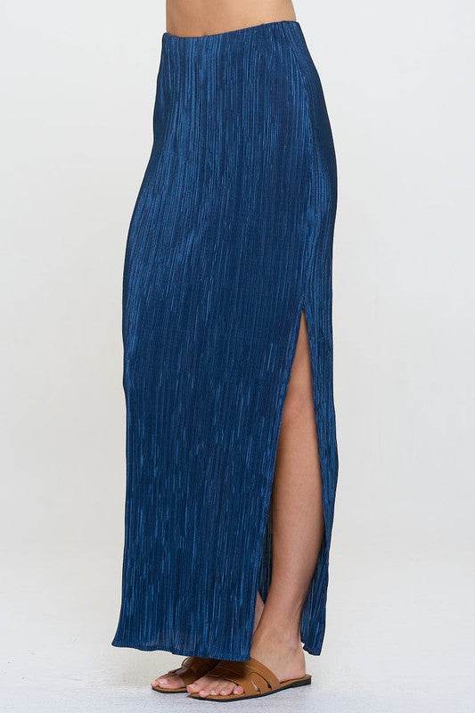 Made in USA Plisse Maxi Skirt with Slit