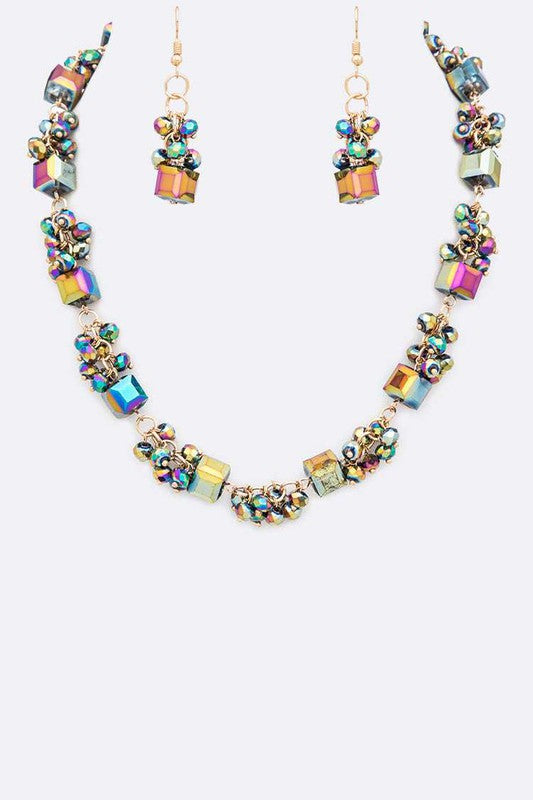 Fringe Beads Crystal Station Collar Necklace Set