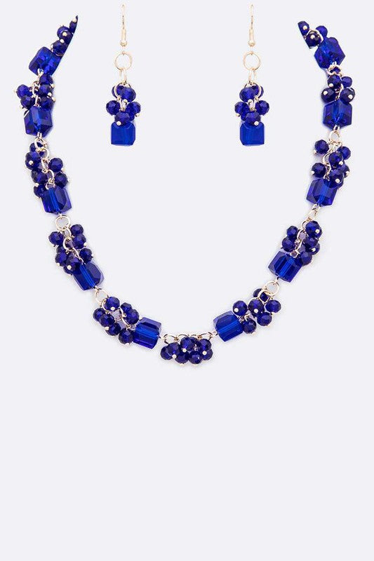 Fringe Beads Crystal Station Collar Necklace Set
