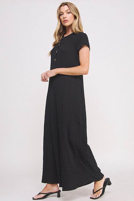 TEXTURED SHORT SLEEVE JUMPSUIT