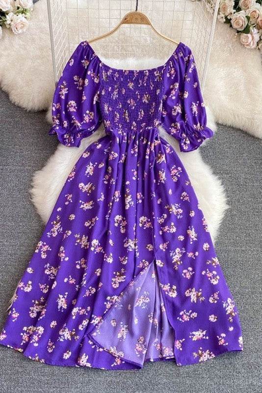 Floral smocked midi dress