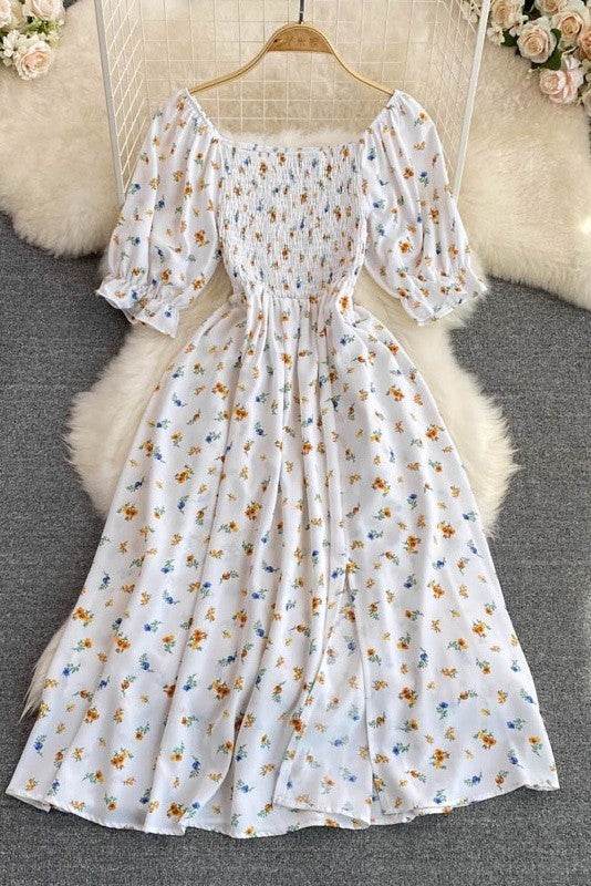Floral smocked midi dress