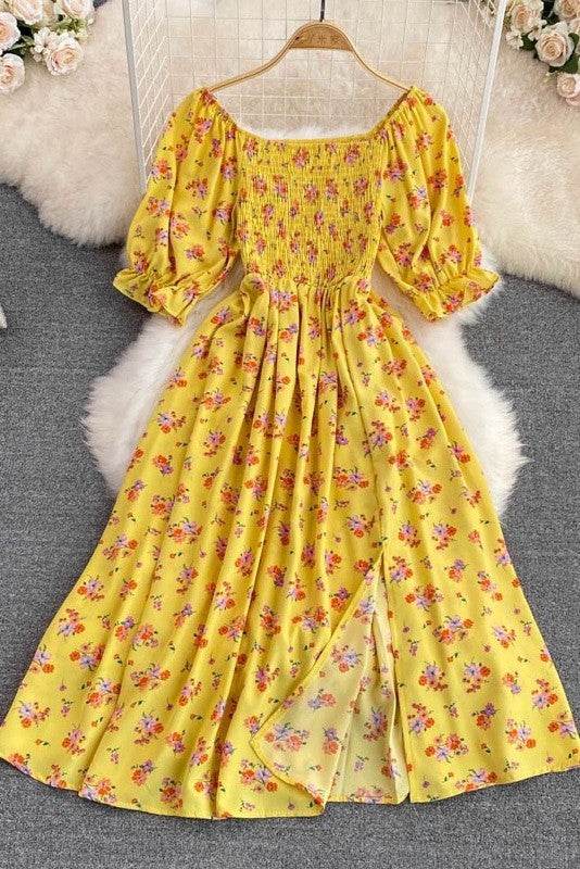 Floral smocked midi dress
