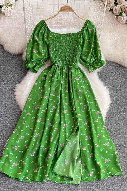 Floral smocked midi dress