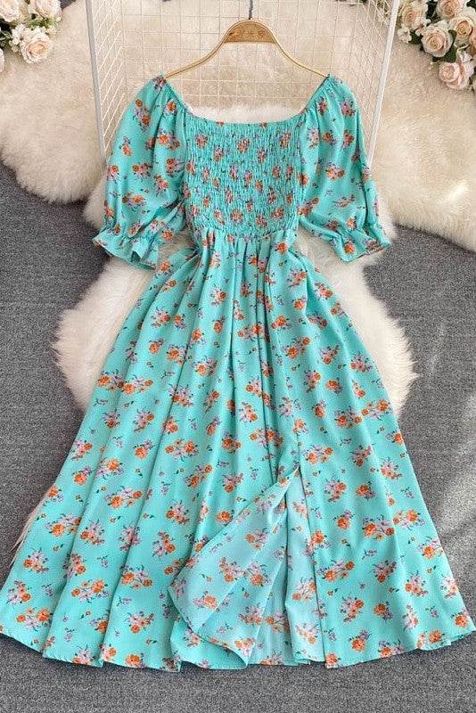 Floral smocked midi dress