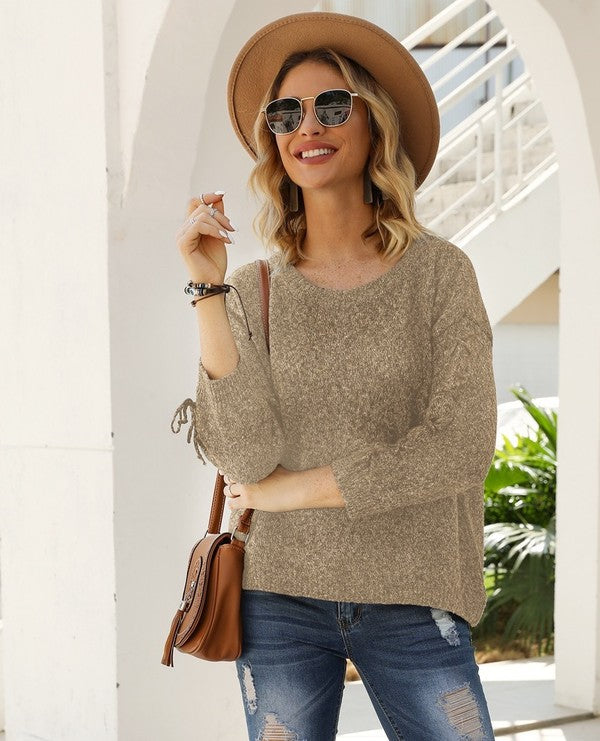 Glitter Ribbed Long Sleeve Knit Sweater