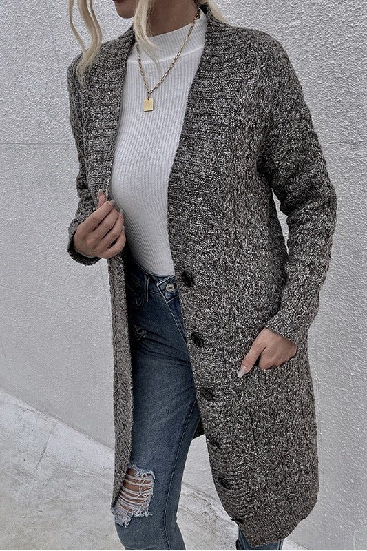 Drak Gray Dual Pocket Button Front Cardigan