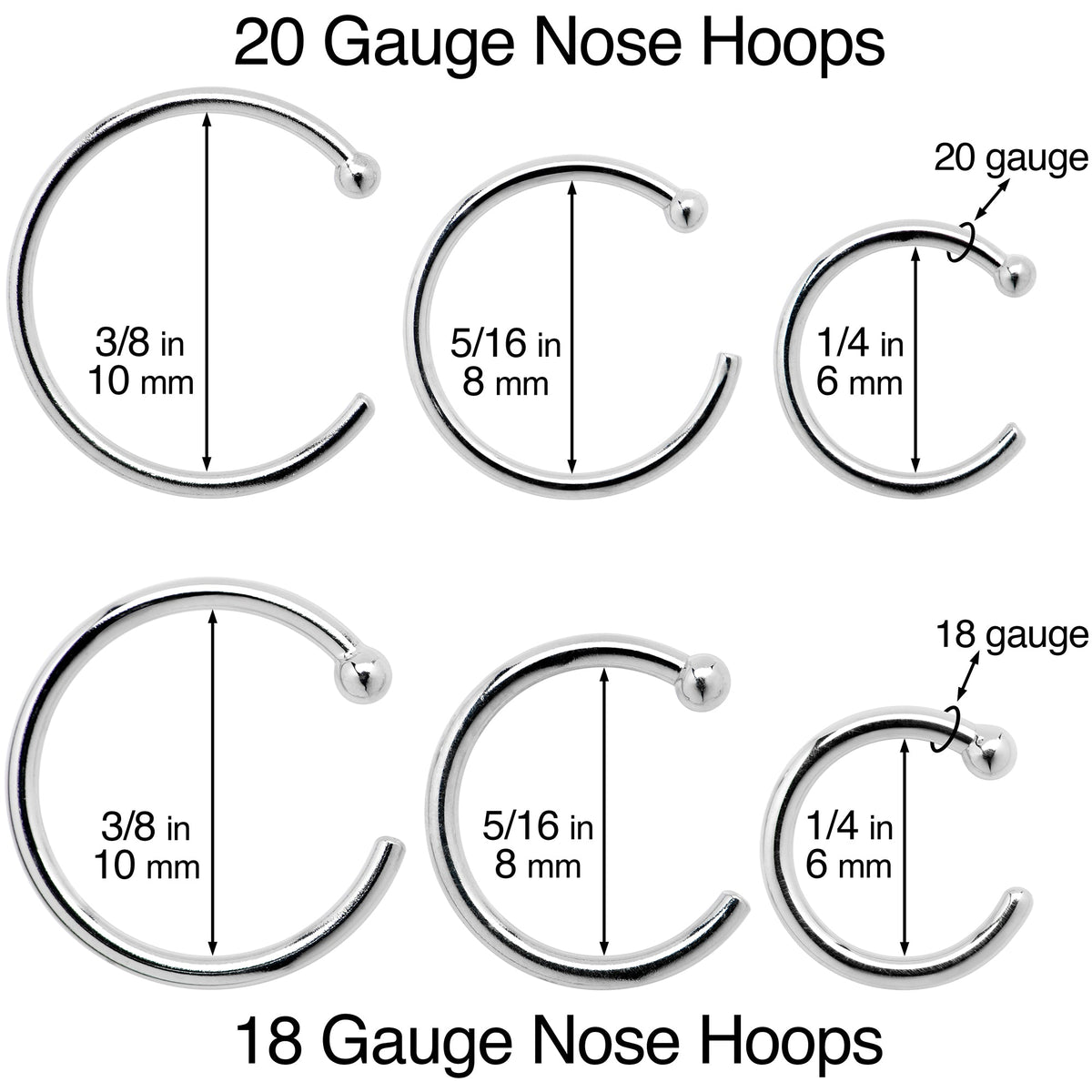 20G 3/8 14k Solid Rose Gold Nose Hoop