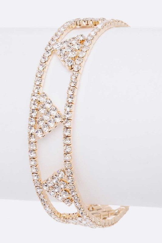 Geo Designed Rhinestone Open Cuff