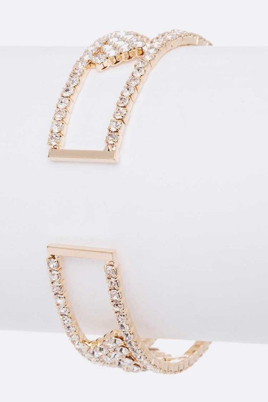 Geo Designed Rhinestone Open Cuff
