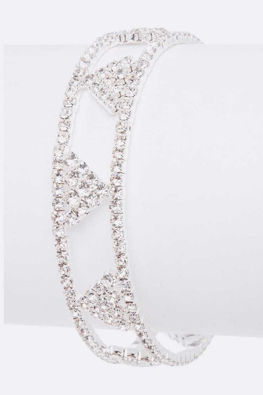 Geo Designed Rhinestone Open Cuff