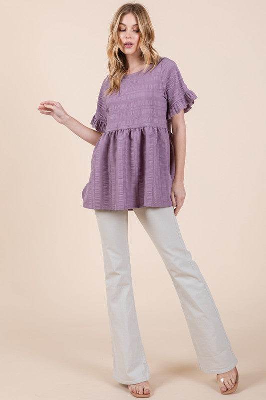 Textured Ruffle Sleeve Tunic
