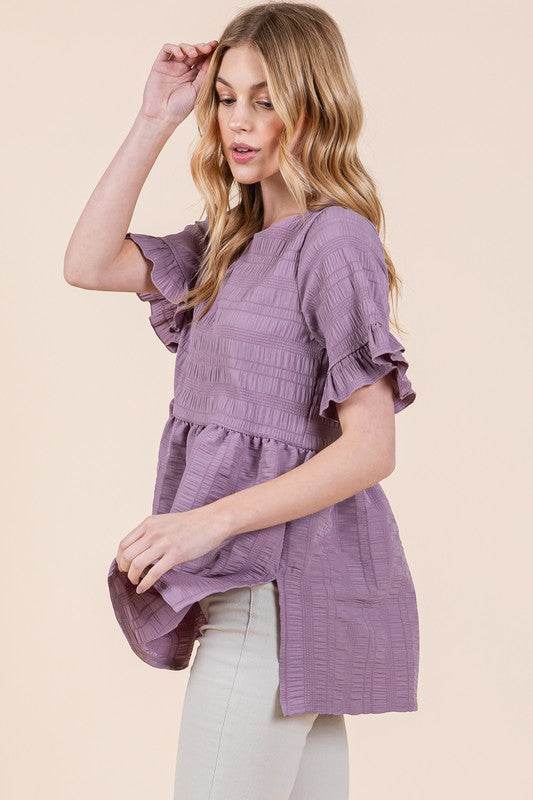 Textured Ruffle Sleeve Tunic