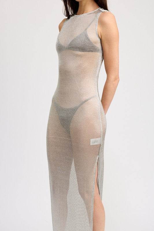 SHEER MAXI DRESS WITH SIDE SLIT