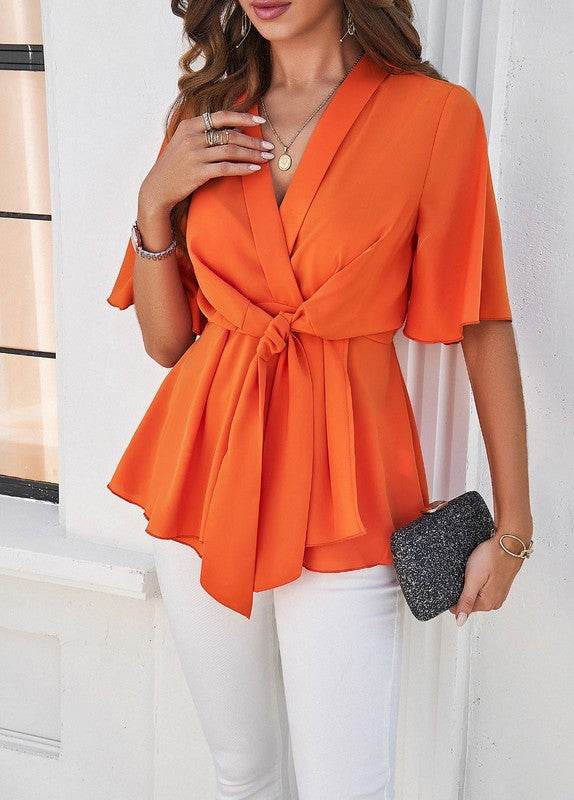 Tie front v-neck blouse