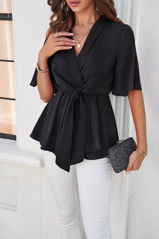 Tie front v-neck blouse