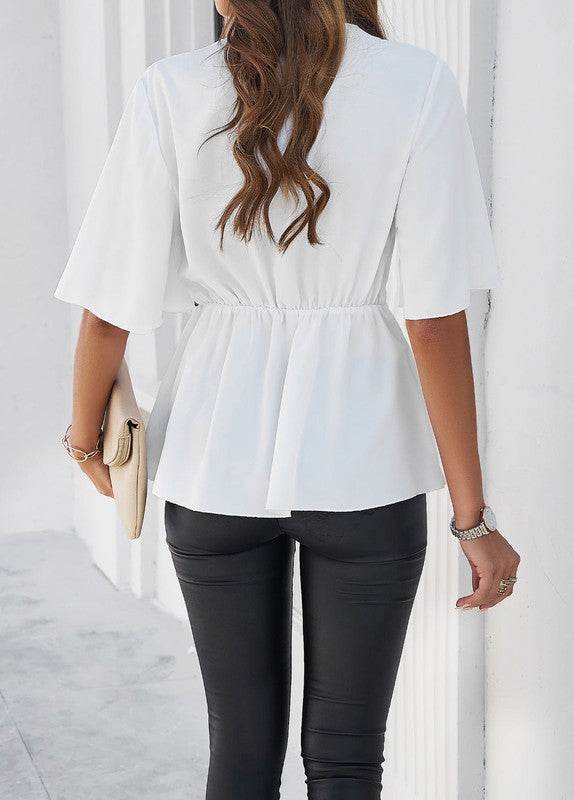 Tie front v-neck blouse