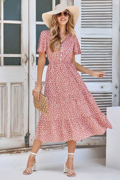 Women's Floral Print Chiffon A-Line Dress