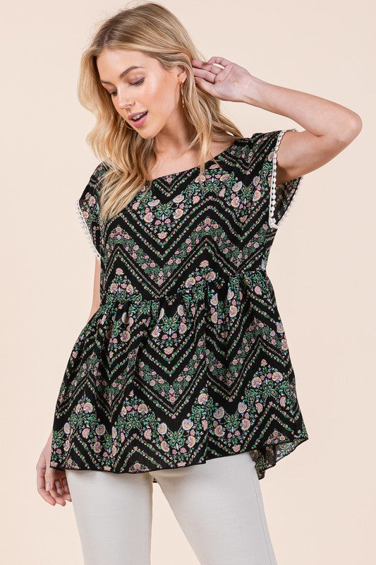 Pom Pom Lace Detailed Textured Woven Tunic
