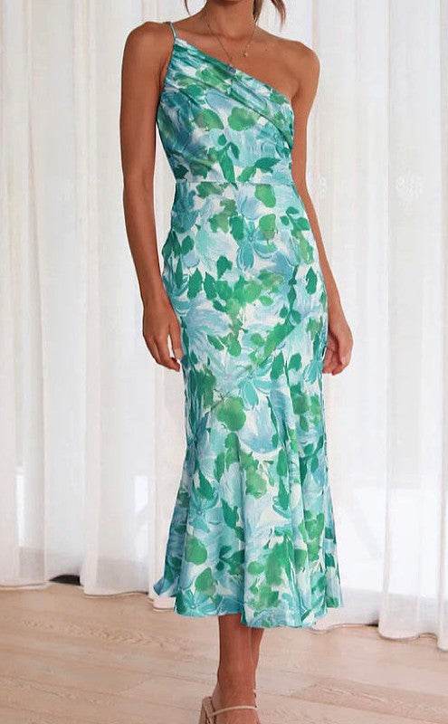 One shoulder floral print dress