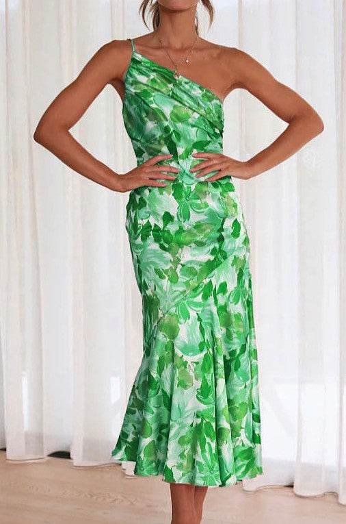 One shoulder floral print dress