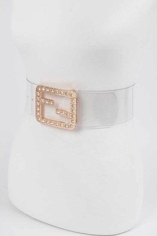 Plus Size Crytal F Logo Transparent Cleared Belt