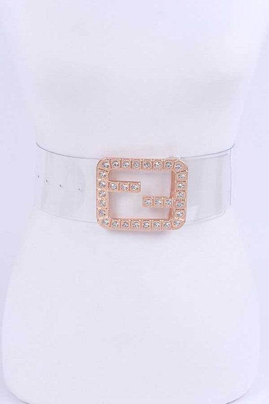 Plus Size Crytal F Logo Transparent Cleared Belt