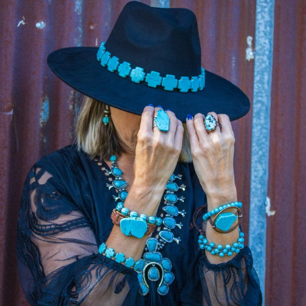 Turquoise Bracelet Stone Slab & Adjustable Ties