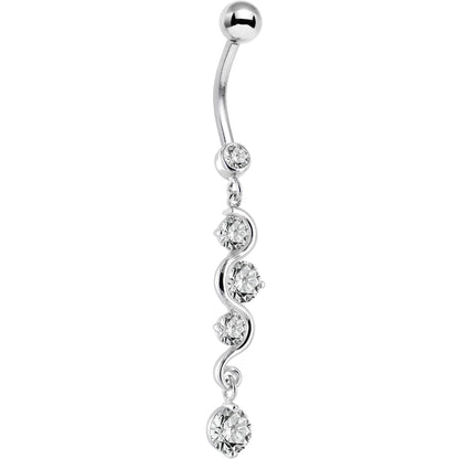 16G Solid 14K White Gold Scroll Delight Cubic Zirconia Belly Ring