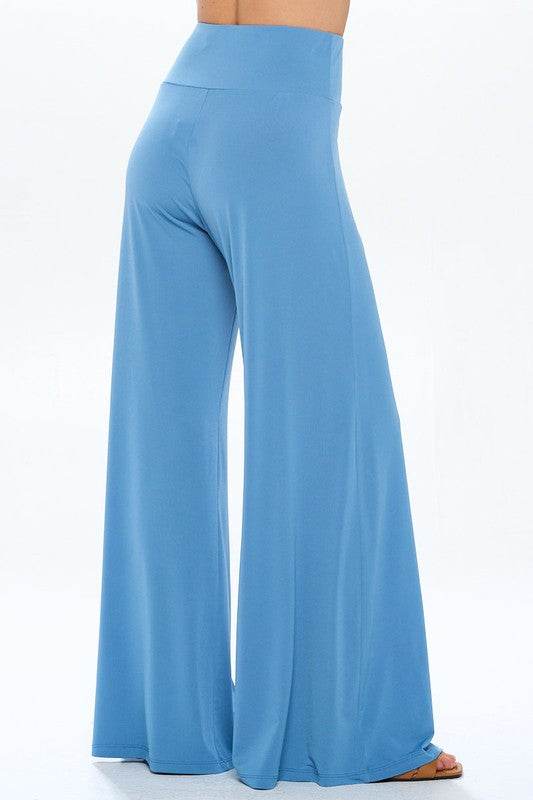 Made in USA Solid Wide Leg Pants w Thick Waistband